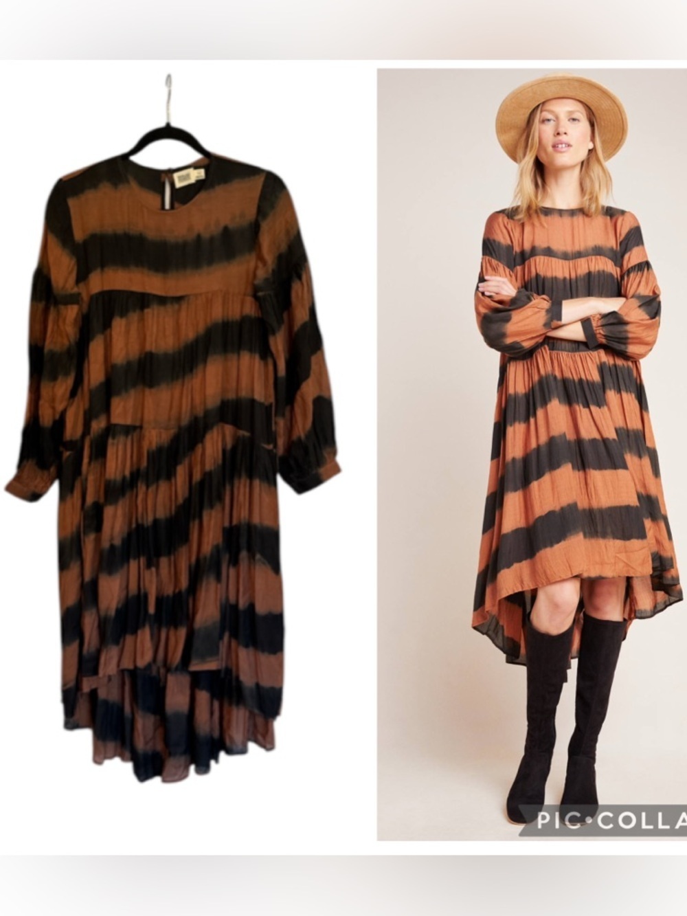 Anthropologie Norblack Norwhite Tie Dye Hi Low Midi Dress Black Brown Size XS